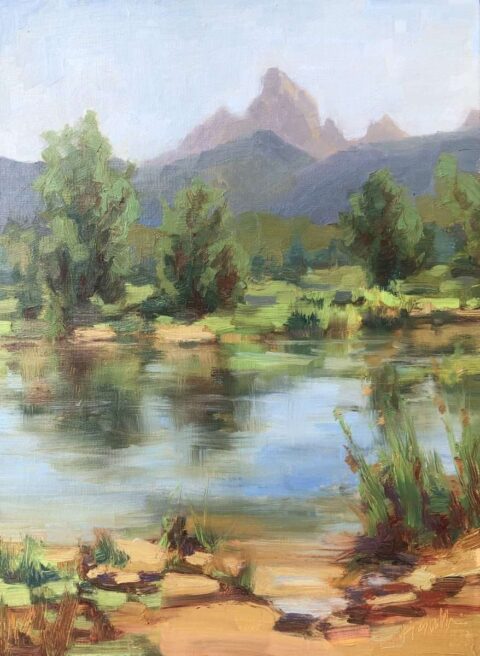 oil painting of the Tetons viewed from Driggs Idaho, along the Teton River