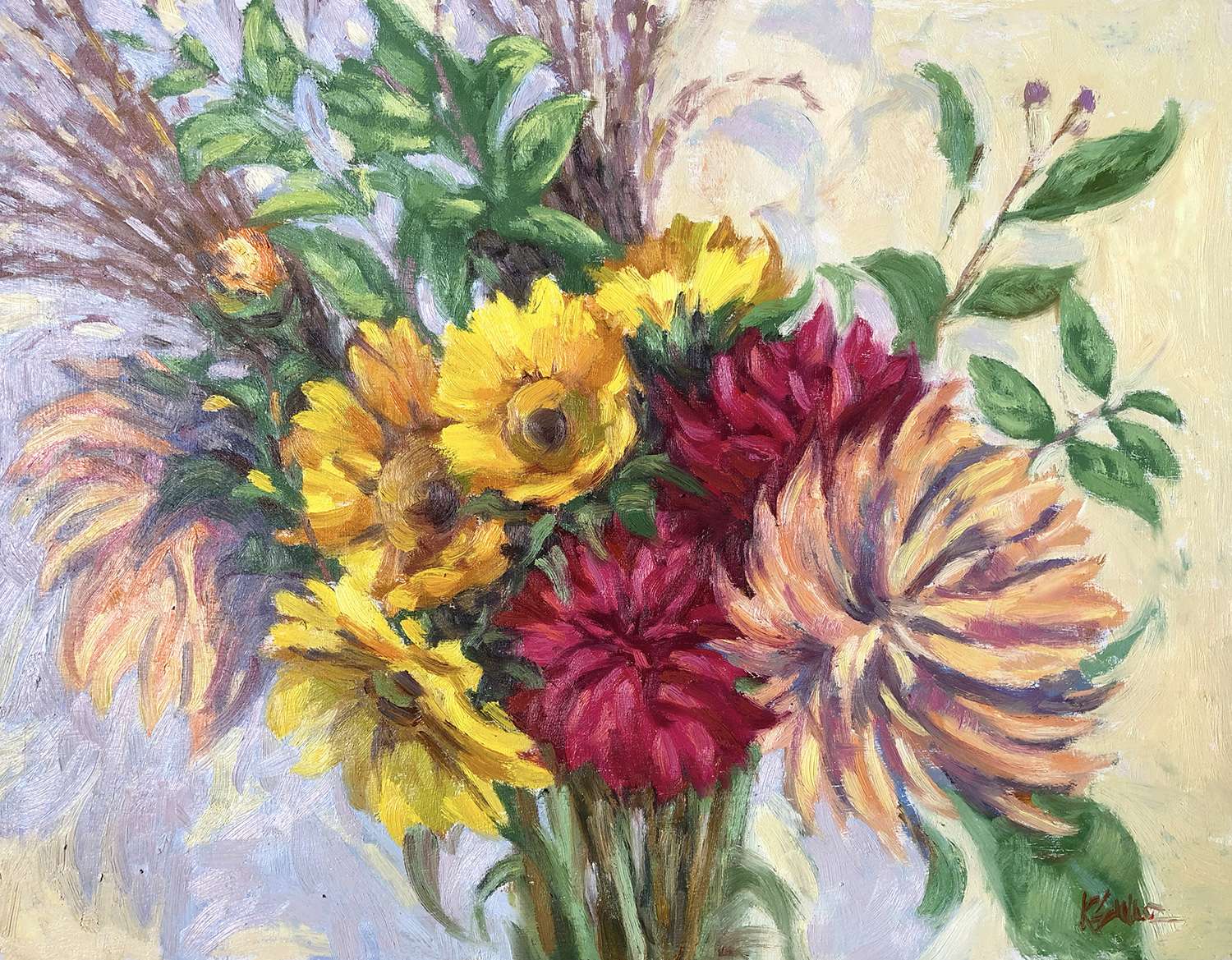 Dehlia-sunflower-painting