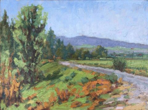 painting of road leaving Darby Canyon in Teton Valley Idaho by artist Kelly Sullivan