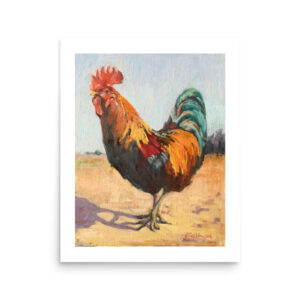 colorful painting of a rooster by artist Kelly Sullivan