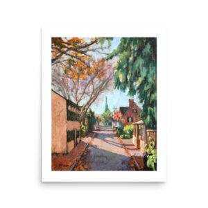 Colorful oil painting of a sunny street in Lambertville, NJ