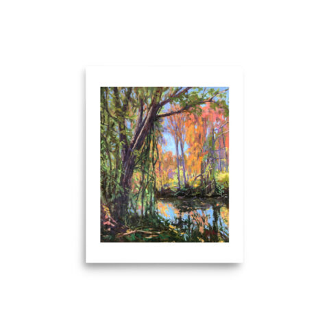 colorful oil painting of the canal path in Lambertville NJ by artist Kelly Sullivan